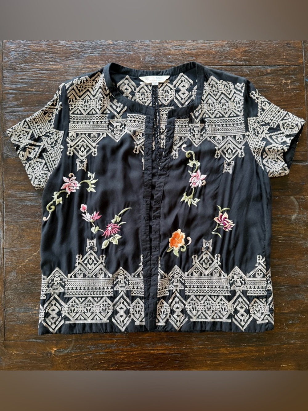 Odd Molly Anthropologie Short Sleeve Embroidered Kimono Shrug Coverup Size 3(Lg)